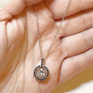 Sterling Silver White and Black Zircon Diamond Halo Necklace